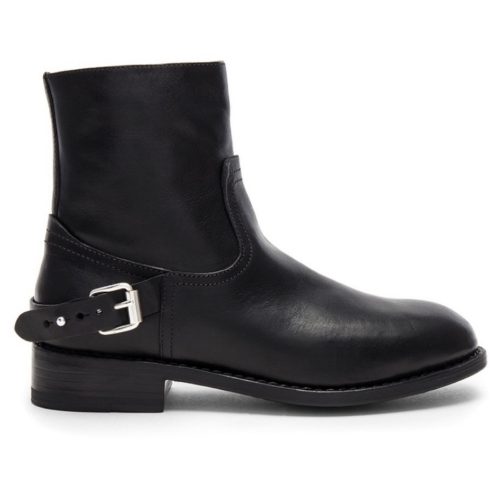 Rag & Bone Oliver Zip Moto Boots Black Leather Buckle Strap Accent Sz38 (7.5 US)